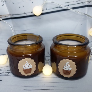 Szójaviasz illatgyertya üveg tartóban gyurma süti díszítéssel   - Meska.hu