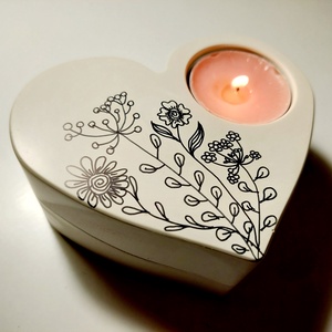 Szív alakú mécsestartó kézzel festve - Meska.hu