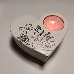 Szív alakú mécsestartó kézzel festve - otthon & életmód - gyertya, illat, aroma - gyertyatartó - Meska.hu