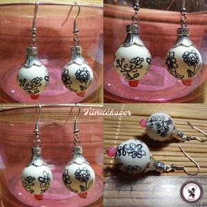 Kerámia gyöngy fülbevaló kézzel festve  - Meska.hu