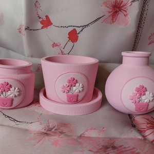 Kerámia mini kaspó gyurma díszítéssel  - otthon & életmód - virágdekoráció - virágtartó - kaspó - Meska.hu