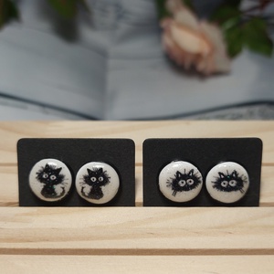 Cuki macska cica gyurma medálos fülbevaló ásvány gyönggyel  - Meska.hu