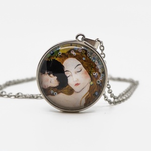 Klimt festmény reprodukció: Anya és gyermeke acél medál, Művészet, Grafika & Illusztráció, Művészi nyomat, Ékszerkészítés, MESKA