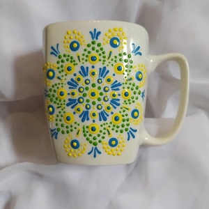 Bögre kék-sárga-zöld színekkel mandala díszítéssel - Meska.hu