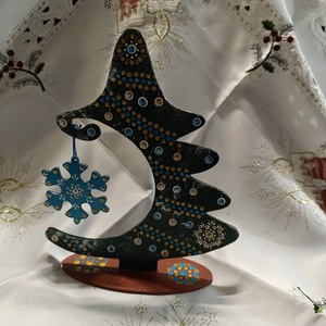 Karácsonyfa asztaldísz hópihével türkiz -arany  - karácsony - adventi díszek - adventi asztaldísz - Meska.hu