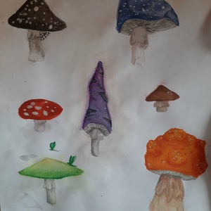 Vicces gombák, Művészet, Festmény, Festmény vegyes technika, Festészet, MESKA