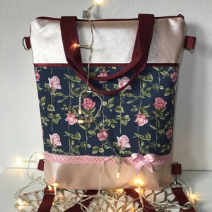 Csipkés-rózsás 4 az 1-ben textilbőr, variálható táska, hátizsák, válltáska, oldaltáska, kézitáska - táska & tok - variálható táska - Meska.hu
