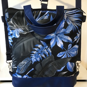   Levél válogatás-kék-fekete, 4 az 1-ben, variálható táska, hátitáska,  hátizsák, kézi-váll és oldaltáska  - táska & tok - variálható táska - Meska.hu