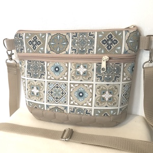 Marokkói mozaik mintás, türkiz-beige vállon átvethető táska, oldaltáska, válltáska, Táska & Tok, Kézitáska & válltáska, Vállon átvethető táska, Varrás, MESKA