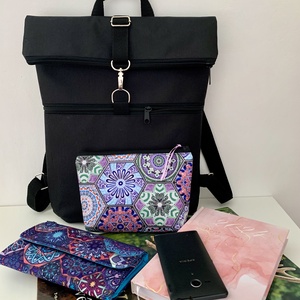 Készleten! Fekete Roll Top Vízálló Hátizsák/Hátitáska laptop tartó zsebbel - táska & tok - hátizsák - roll top hátizsák - Meska.hu