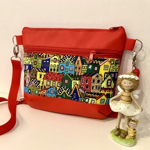 Házikó mintás crossbody / válltáska/ keresztpántos táska/ oldaltáska - táska & tok - kézitáska & válltáska - vállon átvethető táska - Meska.hu