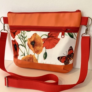 Pipacsos-pillangós  crossbody / válltáska/ keresztpántos táska/ oldaltáska, Táska & Tok, Kézitáska & válltáska, Vállon átvethető táska, Varrás, Bőrművesség, MESKA