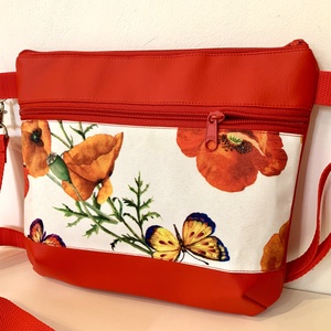 Készleten! Pipacs-pillangó mintás  crossbody / válltáska/ keresztpántos táska/ oldaltáska, Táska & Tok, Kézitáska & válltáska, Vállon átvethető táska, Varrás, Bőrművesség, MESKA