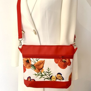 Készleten! Pipacs-pillangó mintás  crossbody / válltáska/ keresztpántos táska/ oldaltáska - táska & tok - kézitáska & válltáska - vállon átvethető táska - Meska.hu