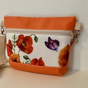 Készleten! Pipacsos-pillangós  crossbody / válltáska/ keresztpántos táska/ oldaltáska - táska & tok - kézitáska & válltáska - vállon átvethető táska - Meska.hu