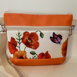 Készleten! Pipacsos-pillangós  crossbody / válltáska/ keresztpántos táska/ oldaltáska - táska & tok - kézitáska & válltáska - vállon átvethető táska - Meska.hu