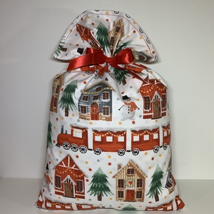 Készleten! Bélelt, karácsonyi gömb mintás ajándékátadó textil zsák - karácsony - karácsonyi ajándékozás - karácsonyi ajándékcsomagolás - Meska.hu