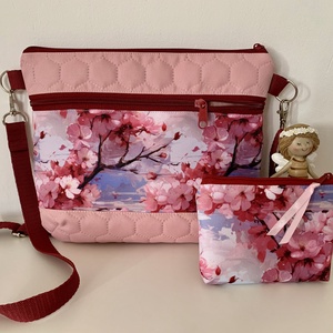 Crossbody+irattartó cseresznye virág mintás / válltáska/ keresztpántos táska/ oldaltáska, Táska & Tok, Kézitáska & válltáska, Válltáska, Varrás, MESKA