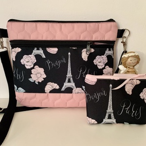  Crossbody+irattartó, válltáska/keresztpántos táska/ oldaltáska, Rózsaszín-Párizs, Táska & Tok, Kézitáska & válltáska, Válltáska, Varrás, MESKA