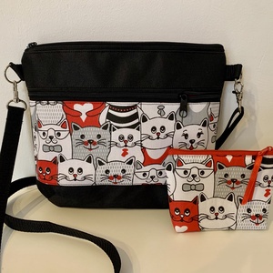  Crossbody+irattartó pénztárca válltáska/ keresztpántos táska/ oldaltáska, cicás, Táska & Tok, Kézitáska & válltáska, Válltáska, Varrás, MESKA
