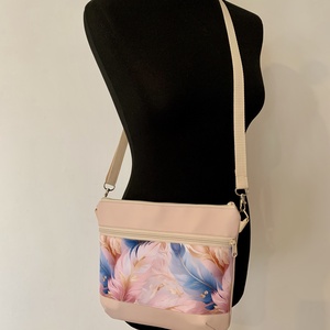  Crossbody Szépséges pasztell toll mintás, válltáska/keresztpántos táska/ oldaltáska, Rózsaszín-Párizs - táska & tok - kézitáska & válltáska - válltáska - Meska.hu