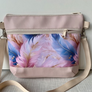  Crossbody Szépséges pasztell toll mintás, válltáska/keresztpántos táska/ oldaltáska, Rózsaszín-Párizs - táska & tok - kézitáska & válltáska - válltáska - Meska.hu