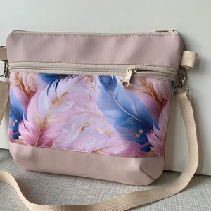 Crossbody Szépséges pasztell toll mintás, válltáska/keresztpántos táska/ oldaltáska, Rózsaszín-Párizs, Táska & Tok, Kézitáska & válltáska, Válltáska, Varrás, Bőrművesség, MESKA