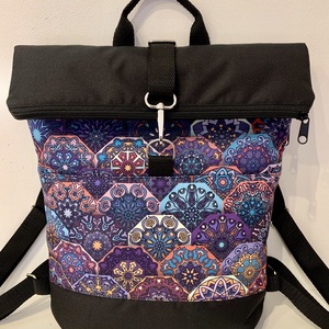 Rolltop Fekete-mandala mintás hátizsák, Hátitáska, Vízálló - táska & tok - hátizsák - roll top hátizsák - Meska.hu