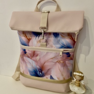 Rolltop Pasztell pihe toll mintás Vízálló-Hátizsák-Hátitáska - táska & tok - hátizsák - roll top hátizsák - Meska.hu