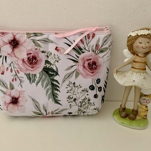  Púderrózsaszín rózsa mintás neszesszer, irattartó, pipere tároló, textil tároló, Táska & Tok, Neszesszer, Varrás, Bőrművesség, MESKA