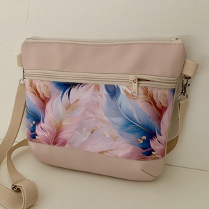  Crossbody Szépséges pasztell pihe toll mintás, válltáska/keresztpántos táska/ oldaltáska, Rózsaszín-Párizs - táska & tok - kézitáska & válltáska - vállon átvethető táska - Meska.hu