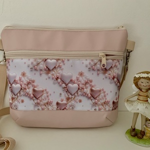  Crossbody Szépséges szív mintás, válltáska/keresztpántos táska/ oldaltáska, Rózsaszín-Párizs - Meska.hu