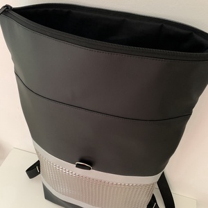   Rolltop hátizsák, Fekete-ezüst, Hátitáska, Vízálló - táska & tok - hátizsák - roll top hátizsák - Meska.hu