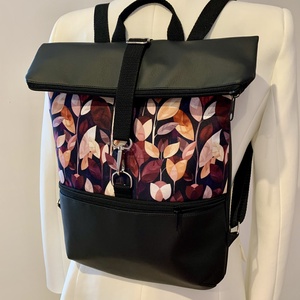 Rolltop Fekete-Bíbor lomb-Vízálló-Hátizsák-Hátitáska  - Meska.hu