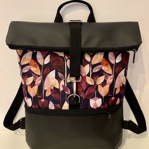 Rolltop Fekete-Bíbor lomb-Vízálló-Hátizsák-Hátitáska  - táska & tok - hátizsák - roll top hátizsák - Meska.hu