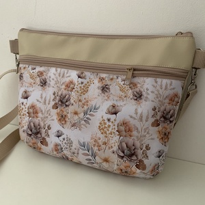 Beige-virág mintás crossbody / válltáska/ keresztpántos táska/ oldaltáska - Meska.hu