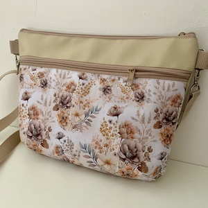 Beige-virág mintás crossbody / válltáska/ keresztpántos táska/ oldaltáska - Meska.hu