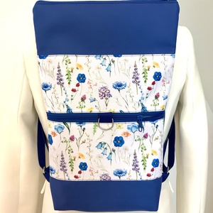 Rolltop kék-színes virágos Vízálló-Hátizsák-Hátitáska  - táska & tok - hátizsák - roll top hátizsák - Meska.hu