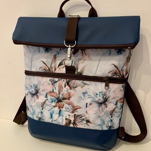 Rolltop Kék-harangvirág mintás -Vízálló-Hátitáska - Meska.hu