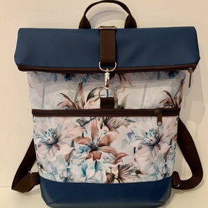 Rolltop Kék-harangvirág mintás -Vízálló-Hátitáska - táska & tok - hátizsák - roll top hátizsák - Meska.hu