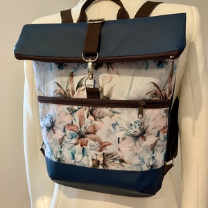 Rolltop Kék-harangvirág mintás -Vízálló-Hátitáska - táska & tok - hátizsák - roll top hátizsák - Meska.hu