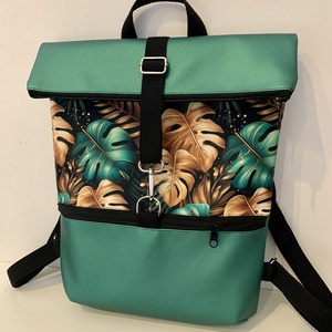 Rolltop Zöld-leveles-Vízálló-Hátizsák-Hátitáska  - táska & tok - hátizsák - roll top hátizsák - Meska.hu