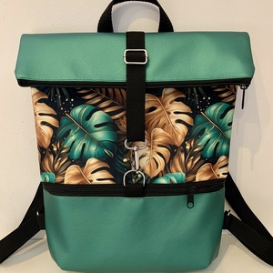 Rolltop Zöld-leveles-Vízálló-Hátizsák-Hátitáska  - Meska.hu