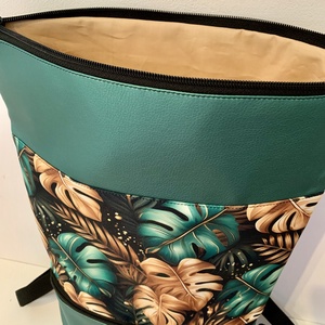 Rolltop Zöld-leveles-Vízálló-Hátizsák-Hátitáska  - táska & tok - hátizsák - roll top hátizsák - Meska.hu