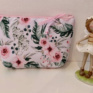  Púderrózsaszín rózsa mintás neszesszer, irattartó, pipere tároló, textil tároló - Meska.hu