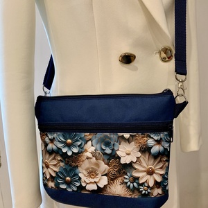  Crossbody Kék-virág mintás válltáska/ keresztpántos táska/ oldaltáska             - táska & tok - kézitáska & válltáska - vállon átvethető táska - Meska.hu