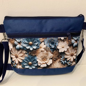  Crossbody Kék-virág mintás válltáska/ keresztpántos táska/ oldaltáska             - táska & tok - kézitáska & válltáska - vállon átvethető táska - Meska.hu