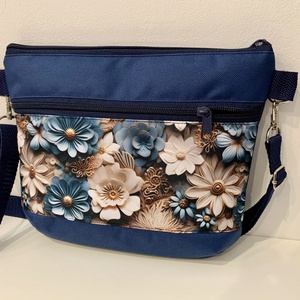  Crossbody Kék-virág mintás válltáska/ keresztpántos táska/ oldaltáska             - Meska.hu
