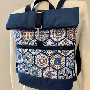 Rolltop Portugál csempe mintás-Vízálló-Hátizsák-Hátitáska  - táska & tok - hátizsák - roll top hátizsák - Meska.hu