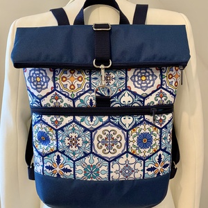 Rolltop Portugál csempe mintás-Vízálló-Hátizsák-Hátitáska  - táska & tok - hátizsák - roll top hátizsák - Meska.hu